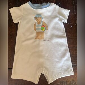 Ralph Lauren White Bear Graphic One-Piece Romper